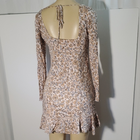 Free People Boheme Floral Print Open Back Long Sleeve Mini Dress 4 - Picture 7 of 14